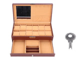 Jewelry Storage Box Double Layer PU Leather Necklace Watches Organizer Container with Key V1294-YM0901-3117210140711