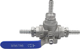 3 Way Shut Off Ball with 3/8" Hose Barb Fittings Stainless Steel T Type Three Way by Pass V1258-DP02-C-2583