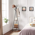 Black Coat Rack Stand Industrial Style 2 Shelves Clothes V178-11703