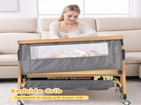3 in 1 Grey Baby Bassinet Bedside Crib with Mattress, Adjustable Height and Storage Basket V178-59265