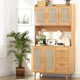 Artiss Buffet Sideboard Hutch Storage Cabinet Kitchen Cupboard Hooks Rattan Pine FURNI-C-RAT-SID180-WD-ABC