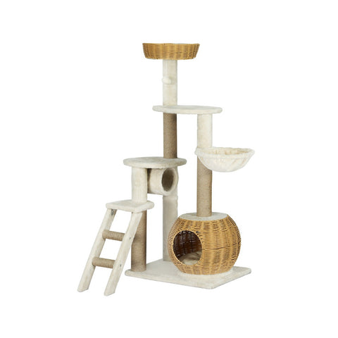 i.Pet Cat Tree 138cm Tower Scratching Post Scratcher Wood Bed Condo House Rattan Ladder PET-CAT-RATTAN01-BE