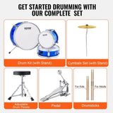 VEVOR Kids Drum Set, 3-Piece, 355.6 mm Beginner Drum Set with Adjustable Throne Cymbal Pedal Two V952-SJTJZGSGZ14LBTYZAV0