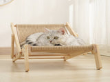 Adjustable Wooden Cat Lounge Chair - Comfortable Woven Hammock for Cats V888-ELOSUNG10733