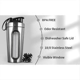 Shaker Bottles for Protein Mixes Stainless Steel Protein Shaker Not Stays Cold/Hot, Visible Window V1366-AZ2-W-15834