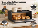 Artiss Bamboo Bread Box Kitchen Countertop Storage Clear Window Shelf 40cm Black BBX-1T-WIN-BK