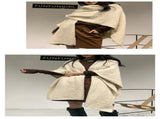 Beige Premium Knitted Wool Blend Poncho - Elegant Thickened Drape Shawl & Cape Cardigan Coat V888-ELOSUNG49407