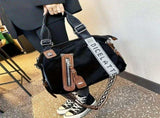 Minimalist Stylish Multi-Function Bag, PU Material, Contrast Stitching & Rhinestone, Shoulder / V1232-DJXK-DRL-001
