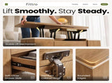 Fittro 3-in-1 Lift Top Coffee Table with 4 Chairs, Dining Table Work Desk Built-in Storage, MF-CT-W4C-NAT-AB