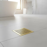 15x15cm Square Shower Drain with Grid Pattern Grate Brushed Gold 304SS, CUPC Certified with Hair V63-955611