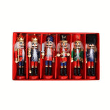 Nutcracker Soldier Figurine Set, Christmas Decorations, Birthday Gift, Hand-painted Nutcrackers, V1106-128-74122-RED-6PCS