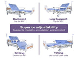 EQUIPMED 7 Function Medical Bed, w/ Mattress & Over Bed Table, Adjustable Back and Leg Lifting, V219-BNSADBEQM06A
