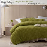 Vintage Design Homewares Parquet Cacti Green Cotton Quilt Cover Set Single V442-HIN-QUILTCS-PARQUET-CACTIGREEN-SB