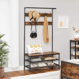 Coat Rack Stand with 9 Hooks and Shoe Rack with Industrial Style Sturdy Steel Frame V178-11925