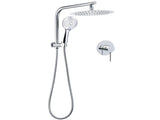 WELS Round Chrome 10" Twin Shower Head 3 Mode Handheld Gooseneck Wall Arm Mixer Set V1233-A703ROHR003M4CKSR110KRD201CR