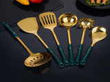 Pink Gold Stainless Steel Kitchen Utensil Set - 7-Piece Golden Cooking Tools with Stand V888-ELOSUNG15851