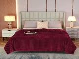 200*230cm Red Solid Colour Flannel Throw Blanket - Thick Double-Sided Fleece with Ribbed Texture V888-ELOSUNG50697