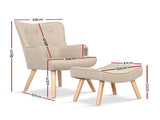 Artiss Armchair Set with Ottoman Beige Lansar UPHO-B-ARM05STO-BG