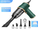4-in1 Green Wireless Compact Handheld Car Vacuum Cleaner & Air Duster with 5 Nozzles/Brushes- 15000 V888-ELOSUNG42060