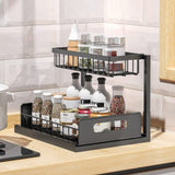 2-Tier Storage Shelf Spice Rack for Kitchen Bathroom Drawer Organization, Black V1188-MS-325-0799