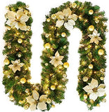 2.7M Christmas Garland with Lights Rattan Artificial Garland Green for Indoor Home Fireplace Stair V201-W12360742