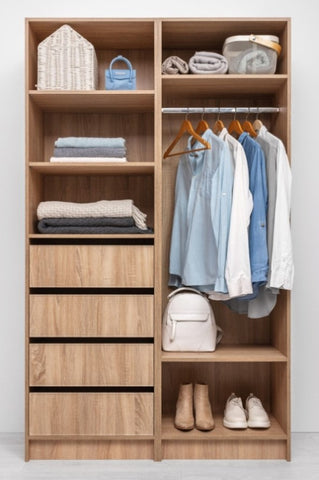 MALMO THREE SHELF/FOUR DRAWER WALK IN WARDROBE - SLIM SHAKER - NATURAL OAK V164-ECW4STB