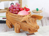 Wicker Storage Basket Decorative Cute Pig Shaped Rattan Woven Serving Basket Willow Bread Basket V1366-AZ2-W-05658