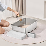 Cat Litter Box, 203 mm Deep, XL Extra Large Stainless Steel Cat Litter Box with Scoop, Wide V952-KFSMSPCBXG3JORQ03V0