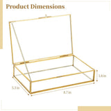 Golden Clear Glass Jewelry Vintage Glass Keepsake Container, Rectangle Clear Jewelry Display V1369-AZ3-W-08951
