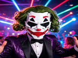 Cyberpunk Joker PVC Full Face Mask with Green Curly Wig Mechanical Punk Cosplay Prop for Halloween V1232-JFMJ-WSJ-003