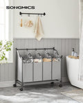 SONGMICS Laundry Basket with 4 Removable Laundry Bin on Wheels Gray V227-8498101001490