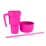 2 In 1 Snack Drink Cup with Straw Large Opening Plastic Beverage Cup Top Snack Bowl for Movie V1294-YM0901-3118230165615