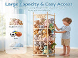 Keezi Stuffed Animal Wooden Toy Holder with Wheels Soft Toy Zoo Cage Stuffy Toy FURNI-Z-TOYCAGE-3T-WD