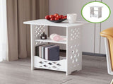 White PVC Side Table Bookcase, Corner BookShelf Storage, Minimalist Wooden Side Table for Bedroom V1369-AZ3-W-10500