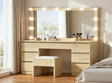 Artiss Dressing Table Vanity Desk Set Stool 12 Led Bulbs Wood FURNI-N-DRESS02-LED-WD-AB