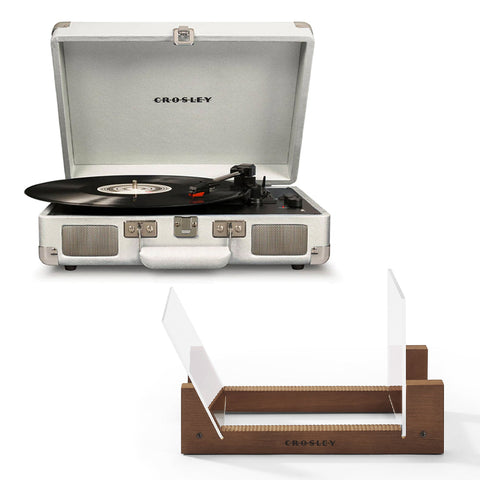 Crosley Cruiser Bluetooth Portable Turntable - White Sands + Bundled Crosley Record Storage Display V398-CR8005FSS-WS4