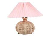 Pleated Table Lamp Soft Yellow Light Linen Lampshade Rattan Base Bedside Lamp for Bedroom Roseate V1294-YM0901-3119250082811