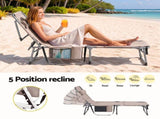Gardeon Sun Lounger 5 Position Folding Tanning Chair with Face Hole Khaki FF-LOUNGE-HOLE-KH