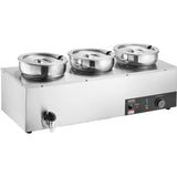 Electric Soup Warmer, Three 7.4QT Stainless Steel Round Pot, 1200W Commercial Food Warmer, 30 - 85&degC V952-BW3374QT1200W47W6V3