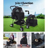 i.Pet Pet Stroller Dog Pram Cat Carrier Travel Large Pushchair Foldable 4 Wheels Black PET-STROLLER-4WL-M-BK