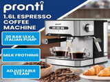 Pronti Breakfast Set with 1.6L Coffee Machine, Silver Noir Toaster & Kettle T02-1711-825