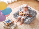 Keezi Kids 2-in-1 Fold Out Sofa Bed with Removable Washable Cover, Carry Handle, Storage Pocket, KID-SOFA-SGL-COMP-GY
