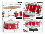 Karrera Mini 4-Piece Children Drum Kit Set Wooden with 2 Toms Bass Pedal Snare Stool Metallic R 4PC-DRUM-RD