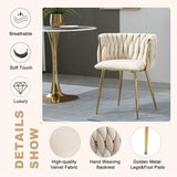 SERENIT Ivory Modern Hand Weaving Dining Chairs,Velvet Upholstered Side Chairs with Gold Legs, Chic V255-GP1800-DC-IVORY