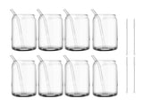 Drinking Glass Cups Set Reusable Straw Can Shaped Transparent Glass Coffee Cups with Lid for Home V1294-YM0901-3118240153511