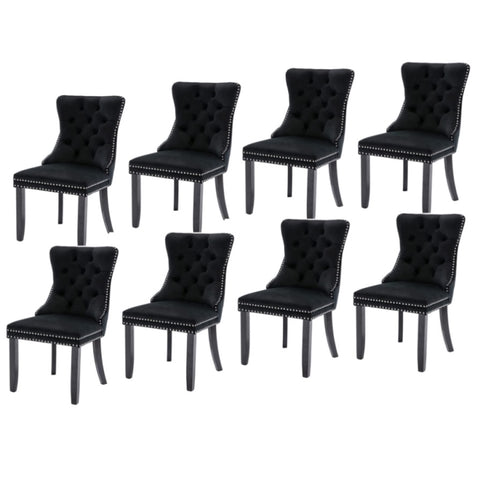 8x Velvet Dining Chairs Upholstered Tufted Kithcen Chair with Solid Wood Legs Stud Trim and V226-SW1901BK-4