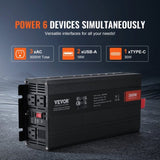 Modified Sine Wave Inverter, 3000Watt, DC 12V to AC 230V LCD Display Power Inverter with 3 AC V952-XZXNBQ3000WX61GMMV3