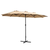 Instahut 4.57m Outdoor Umbrella Beach Pole Garden Tilt Beige UMB-POLE-4-TR-BG