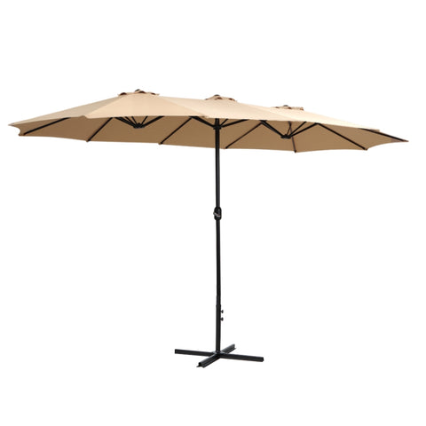 Instahut 4.57m Outdoor Umbrella Beach Pole Garden Tilt Beige UMB-POLE-4-TR-BG