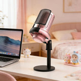 USB Condenser Gaming Microphone with RGB Lighting Adjustable Stand for Recording Streaming Pink V1263-JX-7251-1